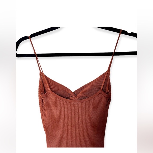 Cult Gaia Honey Dress in Clay Brown/Orange Amber Ruched Knit Knotted, Size XS - Picture 2 of 11